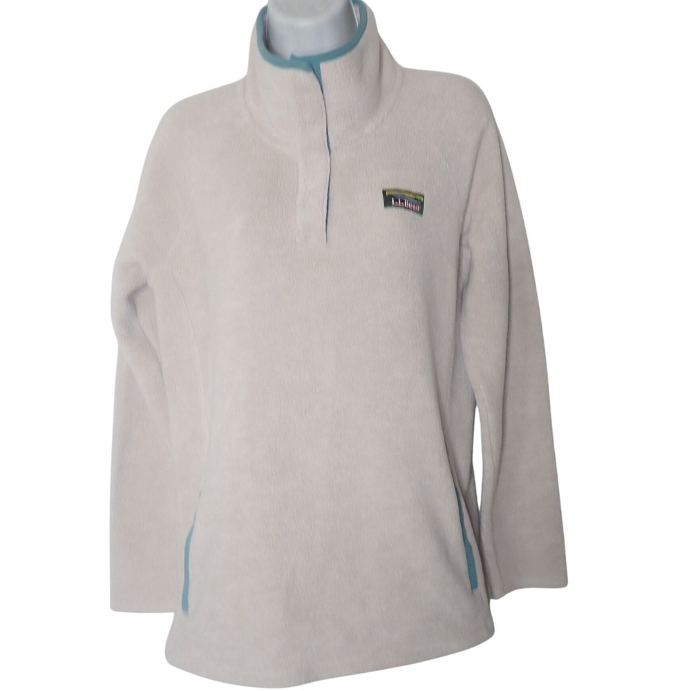 L.L.Bean Snap Neck Fleece Sweater Women M Cream Off‎ white Outdoor Hike Trail